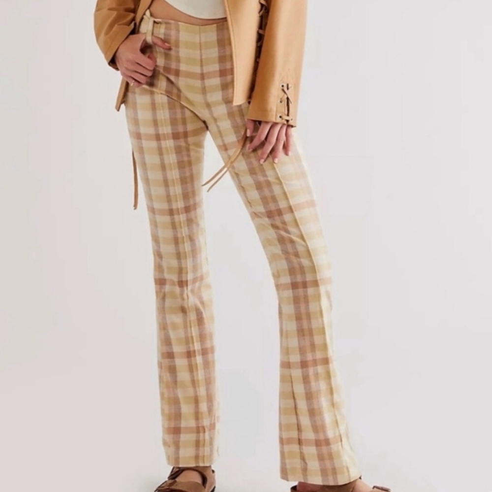 Free People Plaid, Linen Flare Pants